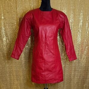 Vintage1980s Ambria Red Leather sheath dress
